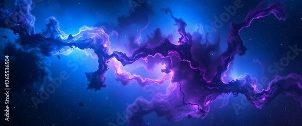 Obraz A detailed space wallpaper featuring a nebula in vibrant blues purples and pinks, rendered in a hyperrealistic style with a focus on intricate details and a wide cinematic aspect r.