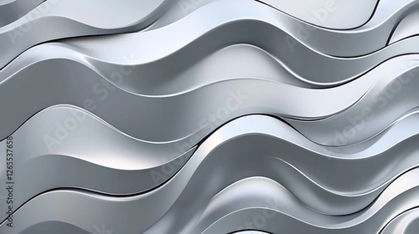 Fototapeta Abstract Silver Wave 3D Render: Metallic Texture Design AI Generated