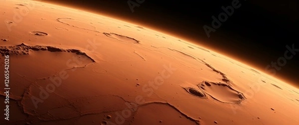 Obraz A space wallpaper showing the surface of Mars in 8k resolution capturing its reddish-brown color texture and craters featuring photorealistic detail focusing on realistic lighting .