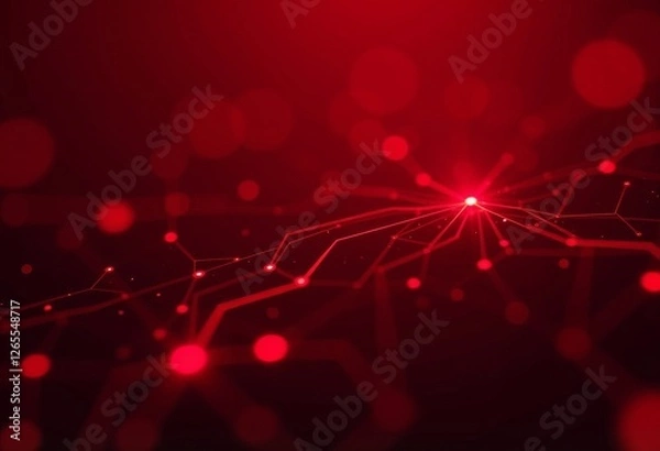 Fototapeta Red digital circuit board with glowing lines and data connections. Ideal for technology and digital network themes. Generated with AI