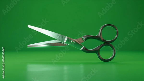 Obraz Scissors product shoot, Green Screen, focus on product, solid green background
