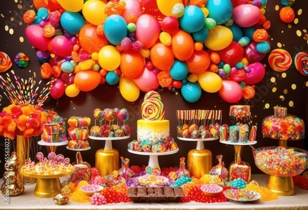 Fototapeta vivid array colorful candy explosions featuring various assortments bright irresistible display, bursting, cheerful, confections, chewy, delicious