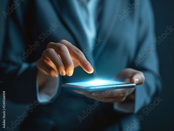 Fototapeta Close-up of hands, hand using phone, hand using tablet, business.ai_generated