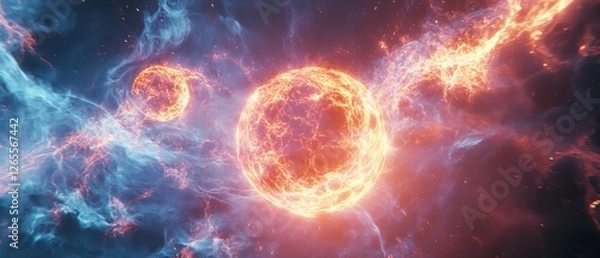 Fototapeta Sci-fi energy field with pulsating plasma waves and floating electronic particles