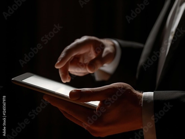Obraz Close-up of hands, hand using phone, hand using tablet, business.ai_generated