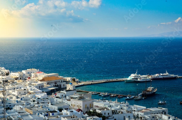 Obraz Top view of Mykonos island with Aegeon sea and blue sky