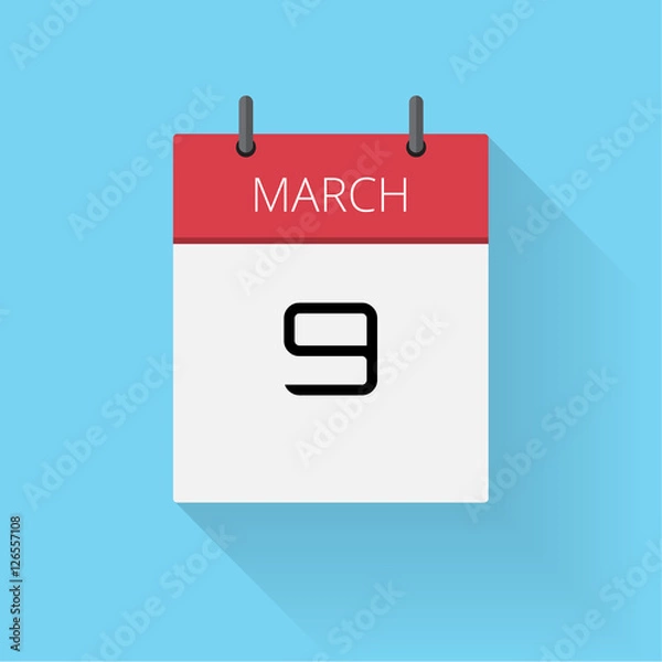 Obraz March 9, Daily calendar icon, Date and time, day, month, Holiday, Flat designed Vector Illustration