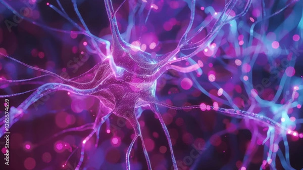 Fototapeta Neurons glowing in vibrant colors, showcasing intricate connections and activity. This captures beauty of neural networks in visually stunning way