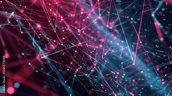 Fototapeta Abstract digital background with glowing lines and particles