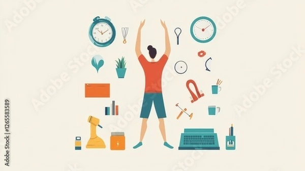 Fototapeta Creative workspace with time management and productivity tools