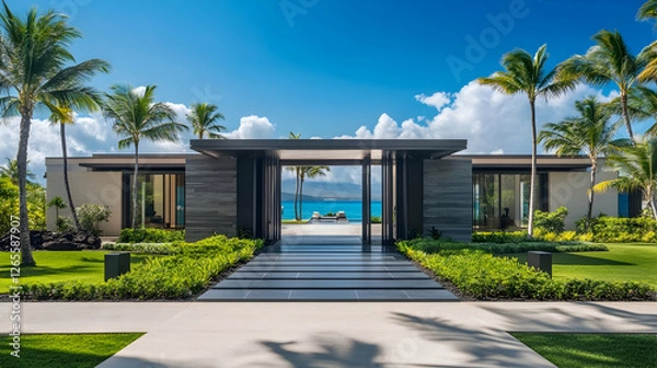 Obraz Malaysian Tropical Pavilion with Ocean Views, Modern Paradise Estate