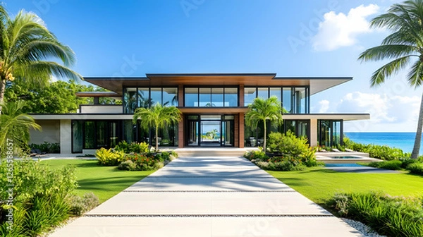Obraz Malaysian Tropical Pavilion with Ocean Views, Modern Paradise Estate