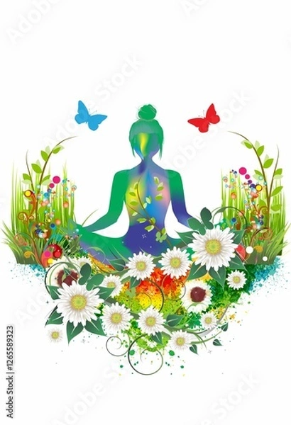 Fototapeta Composition with a Girl Meditating in a Natural Environment
