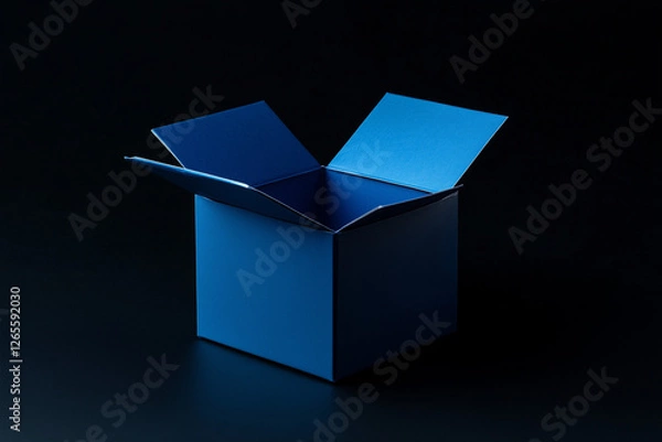 Obraz Blue Box Flipping Open on a Black Background