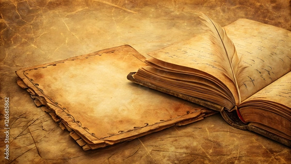 Fototapeta vintage an aged-blank-paper-texture-background old book with feather pen and ink