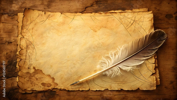 Fototapeta vintage an aged-blank-paper-texture-background old book with feather pen and ink