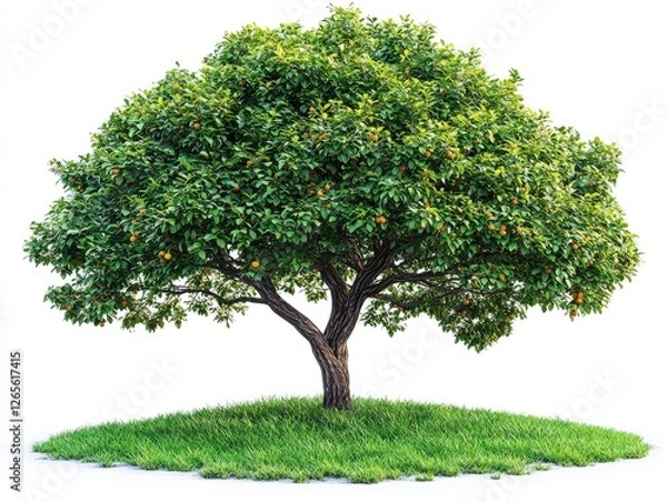 Obraz Lush fruit tree on grassy mound.