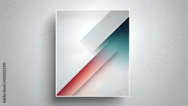 Fototapeta Abstract geometric design featuring vibrant diagonal lines and gradients in red, teal, and grey tones, set against a neutral background. Ideal for modern presentations or website designs.