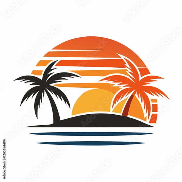 Fototapeta Retro vintage sunset, summer beach background, retro 70s 80s style