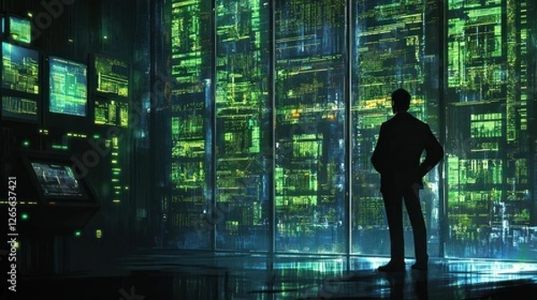 Fototapeta Data center specialist observing server status in a modern data center