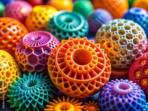 Fototapeta Close-up Candid Shot: Intricate Details of 3D Printed Resin Objects, Modern Additive Manufacturing Technology