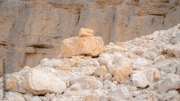 Fototapeta Desert rockslide; large boulder rests on debris