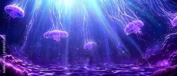 Fototapeta Three jellyfish are swimming in the ocean