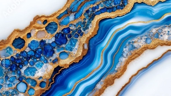 Fototapeta Golden and Blue Marble Texture with Abstract Patterns and Depth