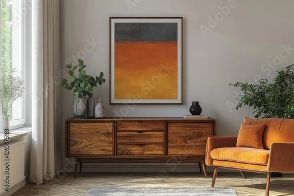 Obraz Poster frame mockup in modern home interior background, 3d render, Generative AI
