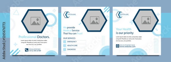 Fototapeta Collection of Healthcare social media post templates. Suitable for health webinars, Medical social media post, health poster, business webinar, online classes and other online seminars.