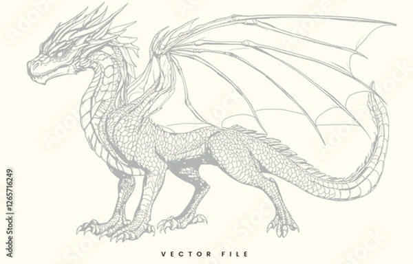 Fototapeta Editable Dragon Vector Engraving Illustration