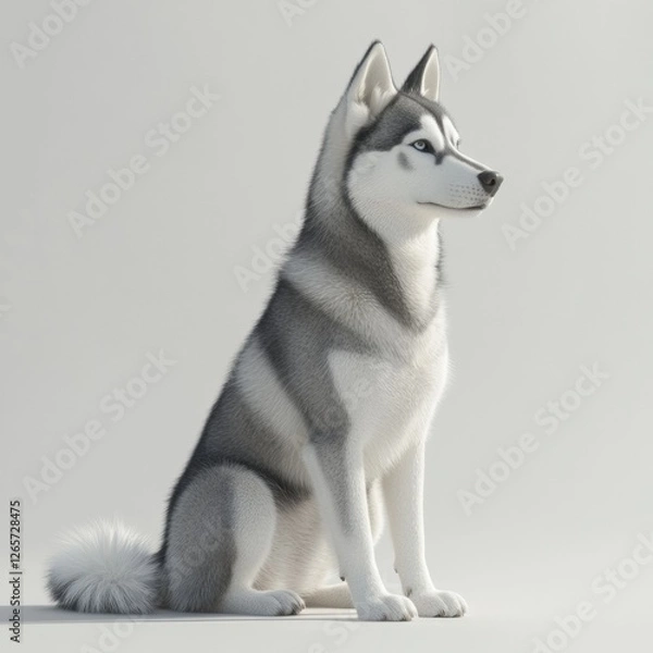 Fototapeta Detailed 3D Rendering of Calm Siberian Husky in Artistic Style