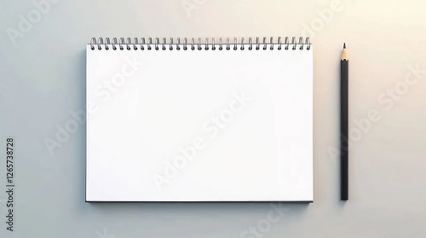 Fototapeta Blank notepad mockup with spiral binding and pencil on a minimalist light background
