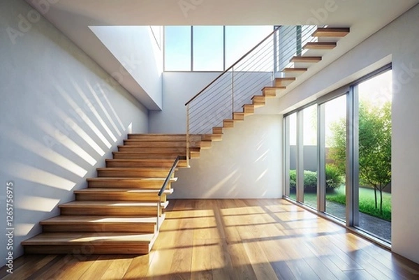 Fototapeta Empty Modern Staircase in New White House - Interior Design Stock Photo