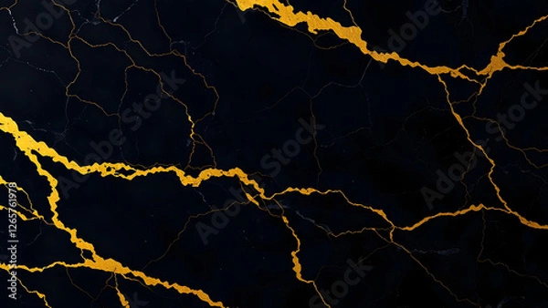 Fototapeta Luxurious Black Marble Background with Gold Veins and Glossy Surface – Sleek and Sophisticated Design Element