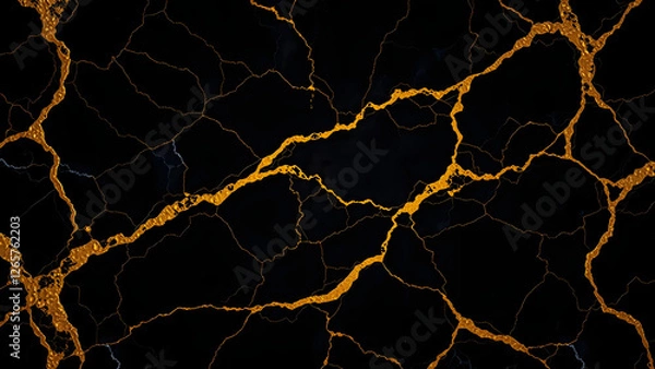 Fototapeta Luxurious Black Marble Background with Gold Veins and Glossy Surface – Sleek and Sophisticated Design Element