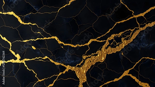 Fototapeta Luxurious Black Marble Background with Gold Veins and Glossy Surface – Sleek and Sophisticated Design Element