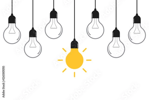Obraz Hanging light bulbs on yellow background