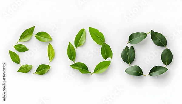 Obraz Green leaves recycle symbol on white