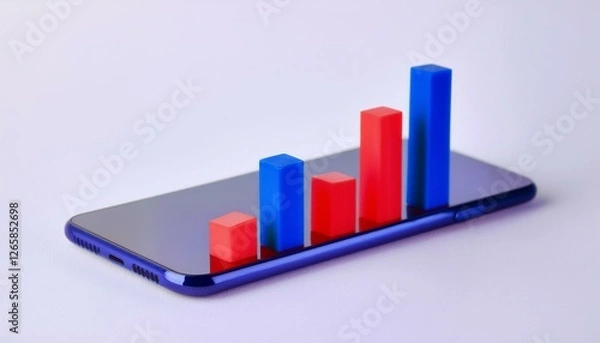 Fototapeta 밝은 배경에 빨간색 상승봉과 파란색 하락봉을 간단하게 배열한 스마트폰 화면용 주식 봉차트