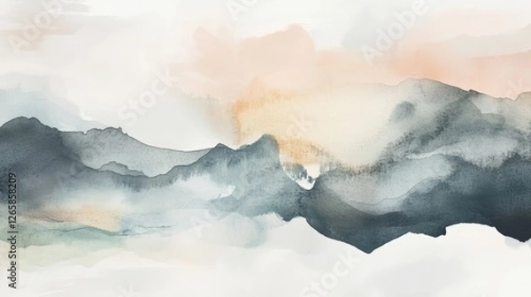 Fototapeta Watercolor Mountain Landscape With Soft Colors. Great For Backgrounds, Wall Art And Any Kind Of Creative Projects.