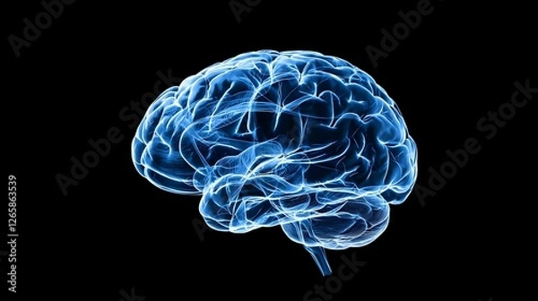 Obraz 3D Rendering Of A Blue Brain On Black Background