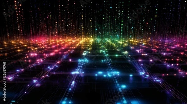 Fototapeta Exploring a glowing cyberspace environment virtual realm streaming content digital world immersive experience futuristic concepts