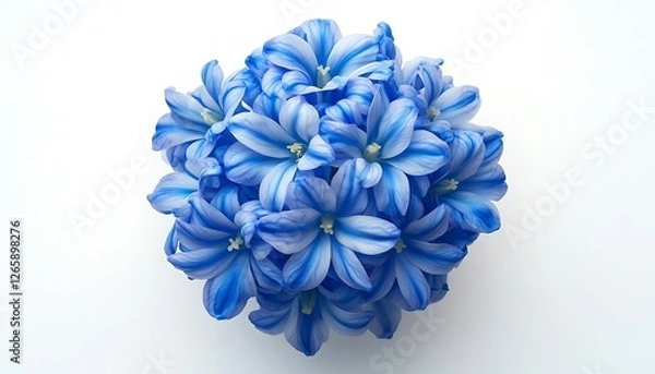 Fototapeta Top view of a blue hyacinth with detailed florets, isolated on a white background.