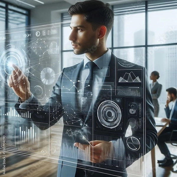 Obraz Data Analyst With AI Hologram