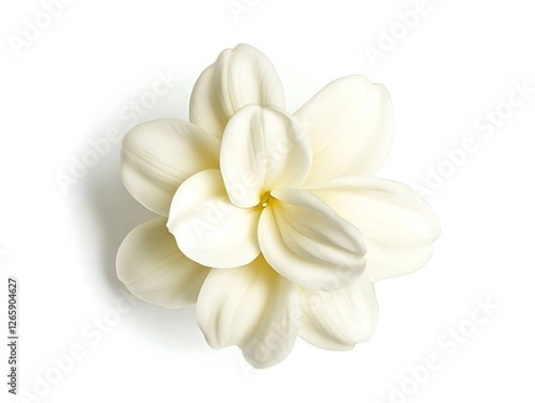 Fototapeta Top view of a white stephanotis with smooth petals, isolated on a white background.