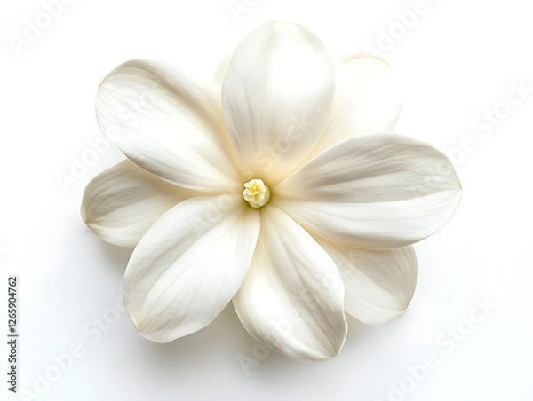 Fototapeta Top view of a white stephanotis with smooth petals, isolated on a white background.