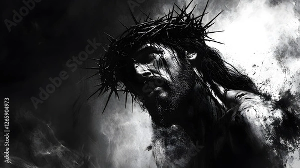 Obraz Jesus with a crown of thorns on his head, a cross in front
