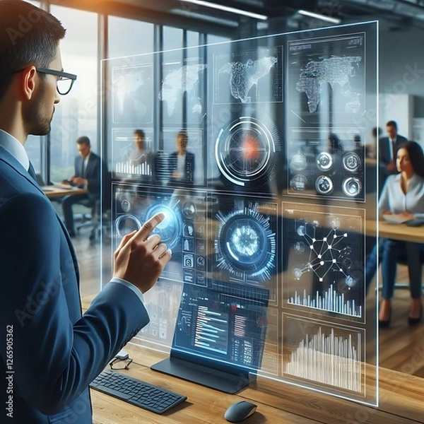 Obraz Data Analyst With AI Hologram