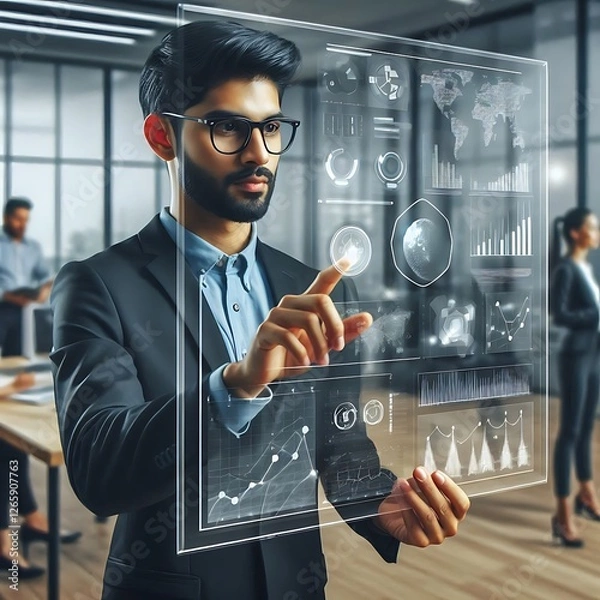 Obraz Data Analyst With AI Hologram